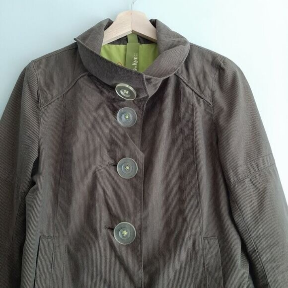SOIA & KYO / Cotton Pin Stripe Pattern Peacoat Jacket Short Coat Brown Sz S - Picture 2 of 15